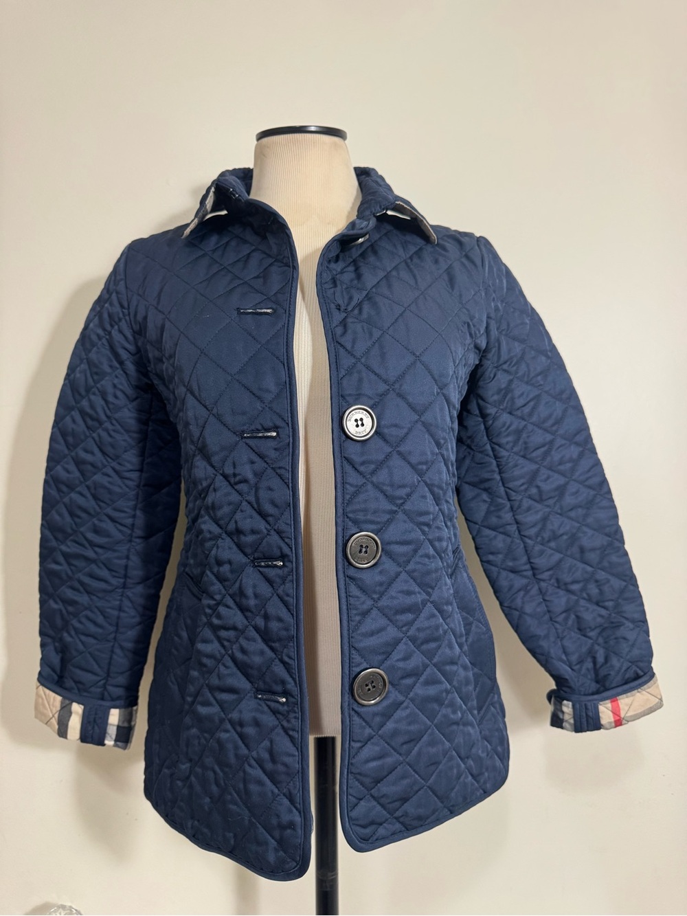 Burberry Brit Women’s Blue Quilted Button Front Jacket Lined Pockets M